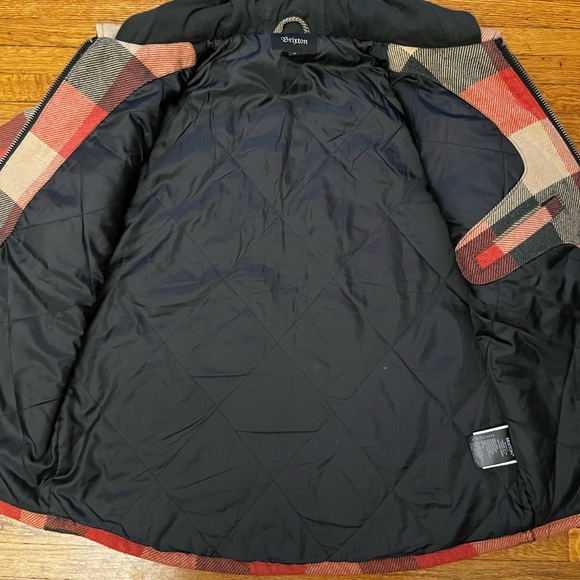 Brixton Bowery Black Red And Tan Plaid Hooded Flannel Jacket Size Men’s Small - Picture 4 of 10